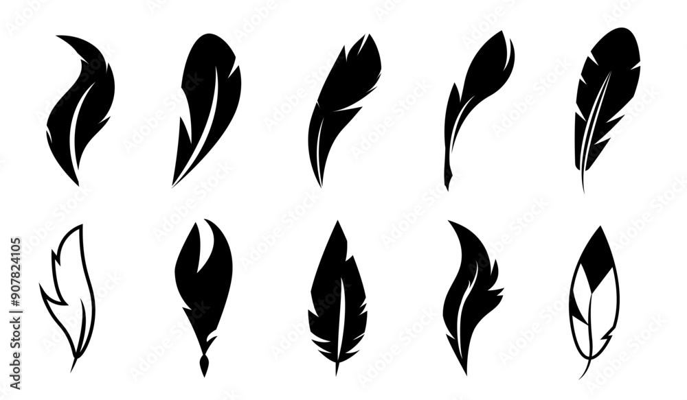 Set of Stylized Feather Silhouette Designs Set of Stylized Feather Silhouette Designs