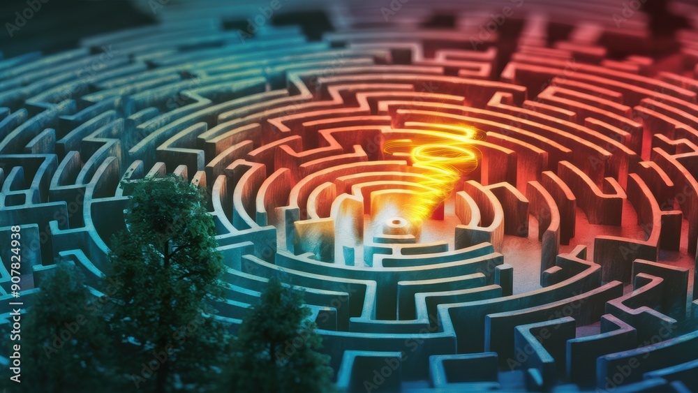 A maze with a light shining through it and trees in the background, AI A maze with a light shining through it and trees in the background, AI