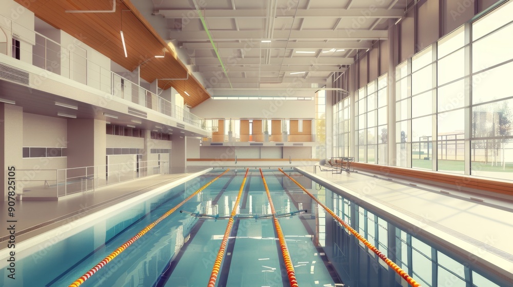 Naklejka premium Empty Swimming Pool with Yellow and Red Lanes