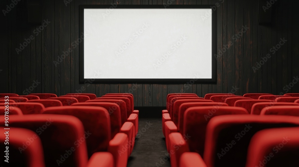 Fototapeta premium Retro theater with red velvet seats, old projector, and classic posters, [retro theater], [nostalgia]