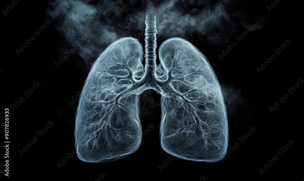 Digital art representation of human lungs with smoke, symbolizing respiratory health and the effects of smoking on the pulmonary system Digital art representation of human lungs with smoke, symbolizing respiratory health and the effects of smoking on the pulmonary system