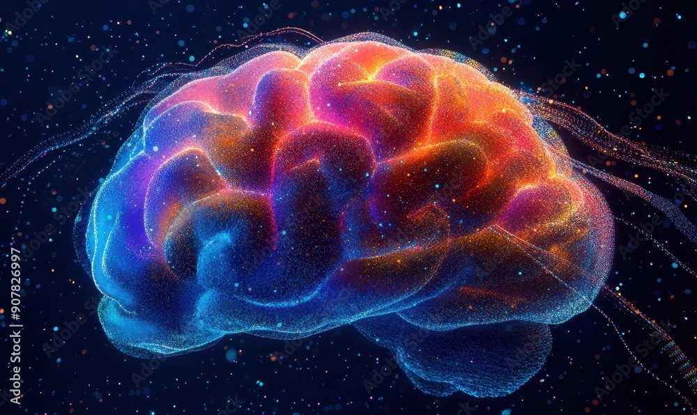 digital brain illuminated with streams of colorful data digital brain illuminated with streams of colorful data