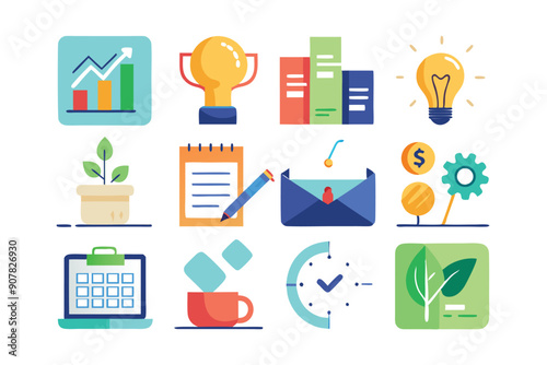 Colorful Icons Representing Business Growth, Success, and Innovation