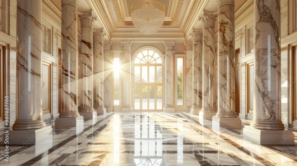 Marble Columns Interior With Sunlight. Marble Columns Interior With Sunlight.