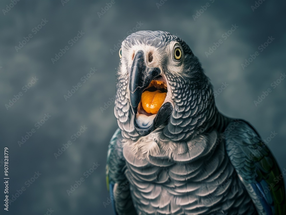 Obraz premium Medium shot of Colorful photo of bird with wide opened mouth, themed background,