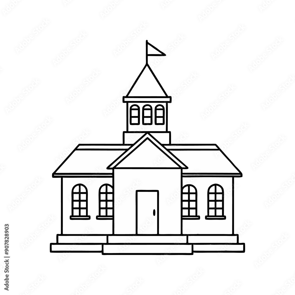A school building with a flag vector A school building with a flag vector