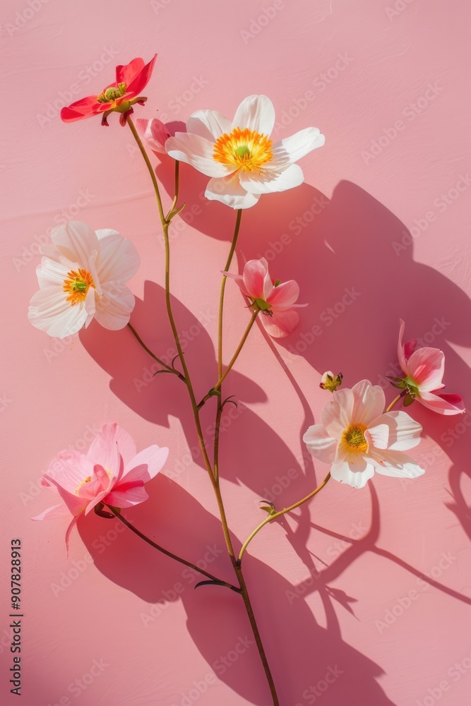 Naklejka premium Spring flowers on pink background