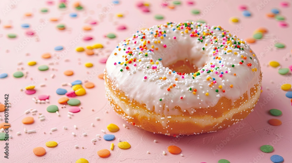 A sweet, glazed donut with sprinkles. Perfect for illustrating food, baking, and sweets. A sweet, glazed donut with sprinkles. Perfect for illustrating food, baking, and sweets.
