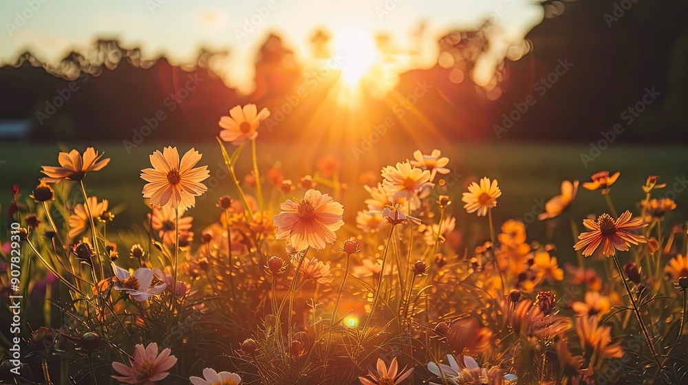 A field of wildflowers bathed in golden sunlight. This image is perfect for projects that require a warm, natural, and hopeful feel. A field of wildflowers bathed in golden sunlight. This image is perfect for projects that require a warm, natural, and hopeful feel.