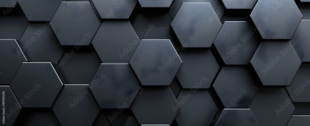 3d render of dark black hexagon background with seamless pattern - 3d render of dark black hexagon background with seamless pattern -