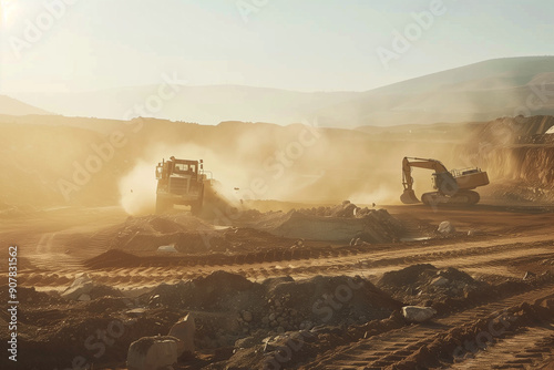 Construction Equipment in Dusty Mine