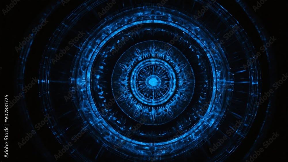 blue glowing circle abstract in black background copy space design blue glowing circle abstract in black background copy space design