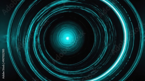 teal glowing circle abstract in black background copy space design © Cross Guild