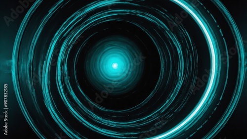 teal glowing circle abstract in black background copy space design