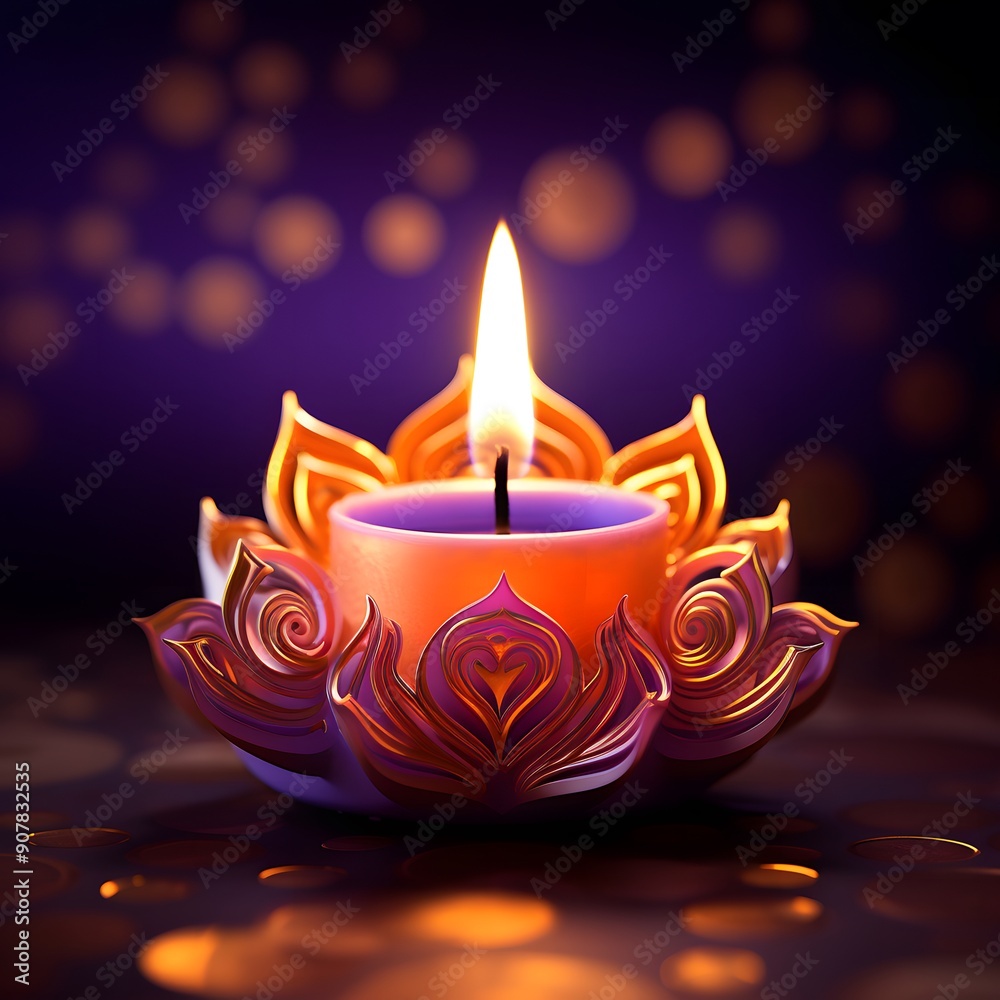 Intricately designed candle glowing in a dark setting. Intricately designed candle glowing in a dark setting.