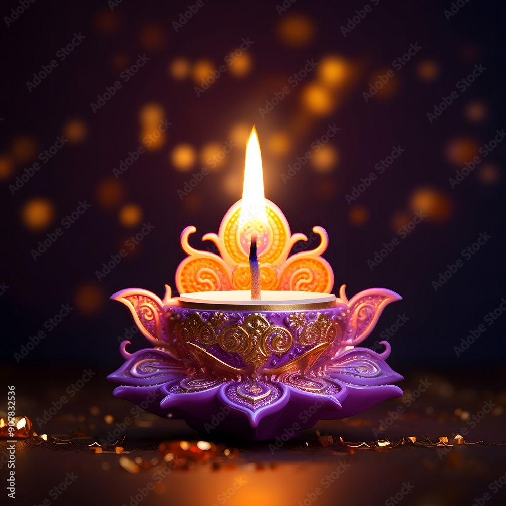Glowing candle with decorative patterns in a dark background. Glowing candle with decorative patterns in a dark background.
