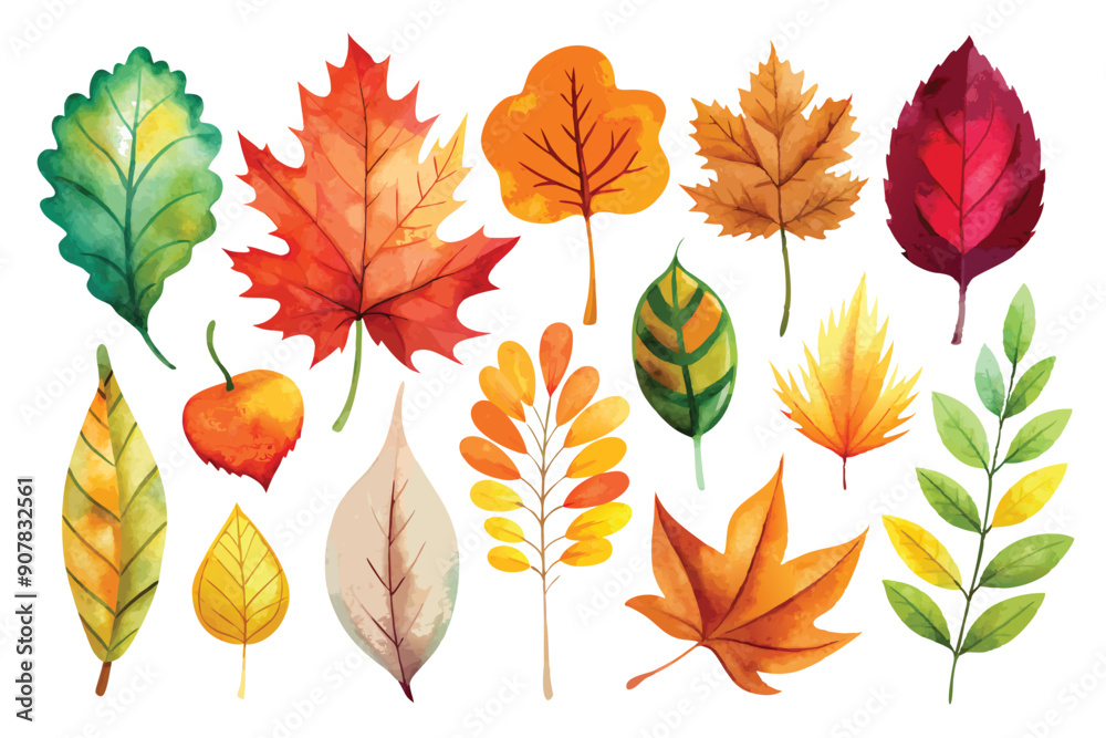 Obraz premium Watercolor Illustration of Various Autumn Leaves