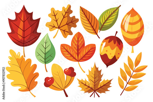 Colorful Autumn Leaves and Berries Illustration