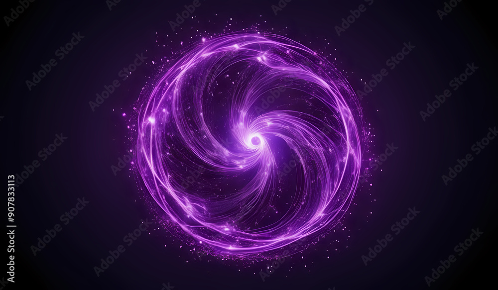 A ring of purple neon energy waves on a dark background with magical sparks A ring of purple neon energy waves on a dark background with magical sparks
