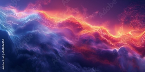 Vivid abstract landscape with colorful waves and particles