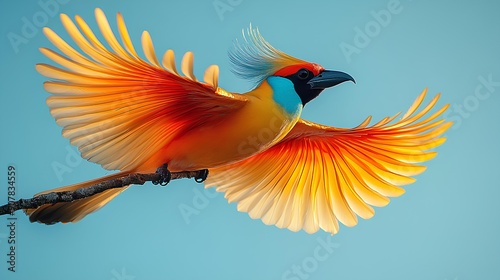 A very beautiful bird of Cenderawasih with a dominant yellow color photo