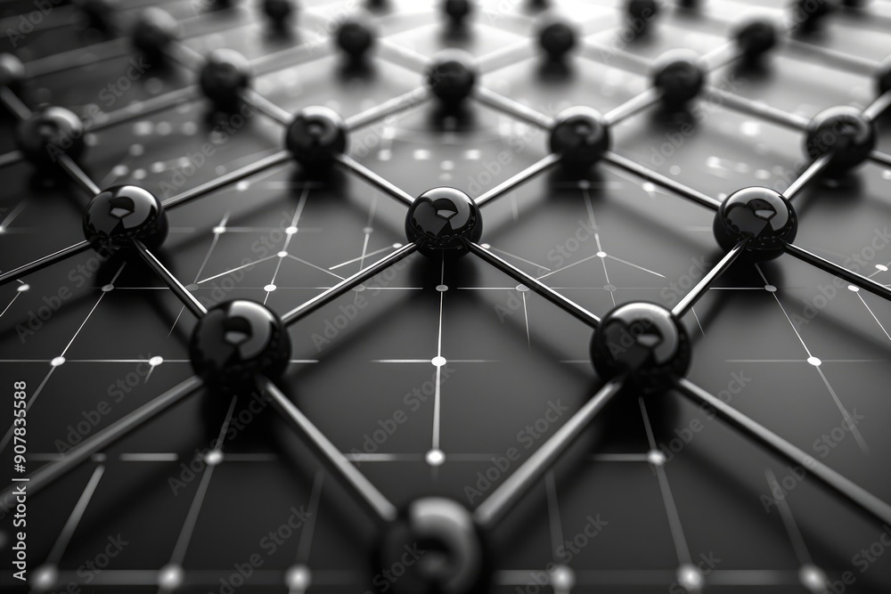 Abstract representation of networking and connections with black nodes and lines on a dark background, highlighting technology and communication. Abstract representation of networking and connections with black nodes and lines on a dark background, highlighting technology and communication.