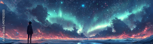 幻想的なオーロラのイラスト