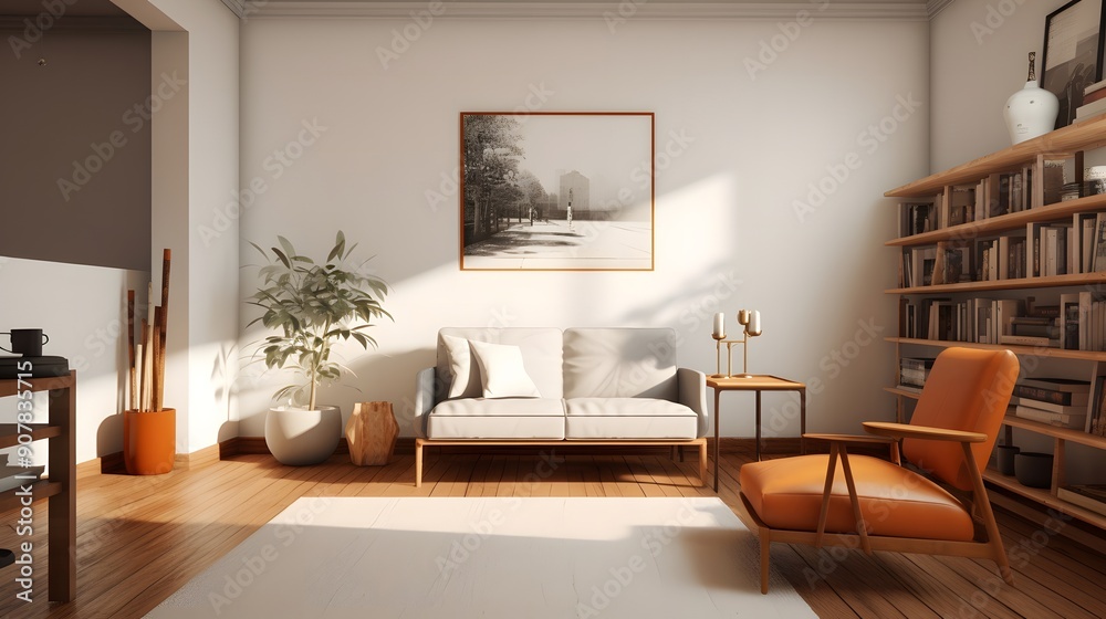 Fototapeta premium Bright and airy living room with contemporary decor and natural light.