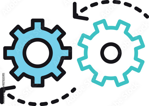 Gears proccess icon. Rotating cogwheels color symbol