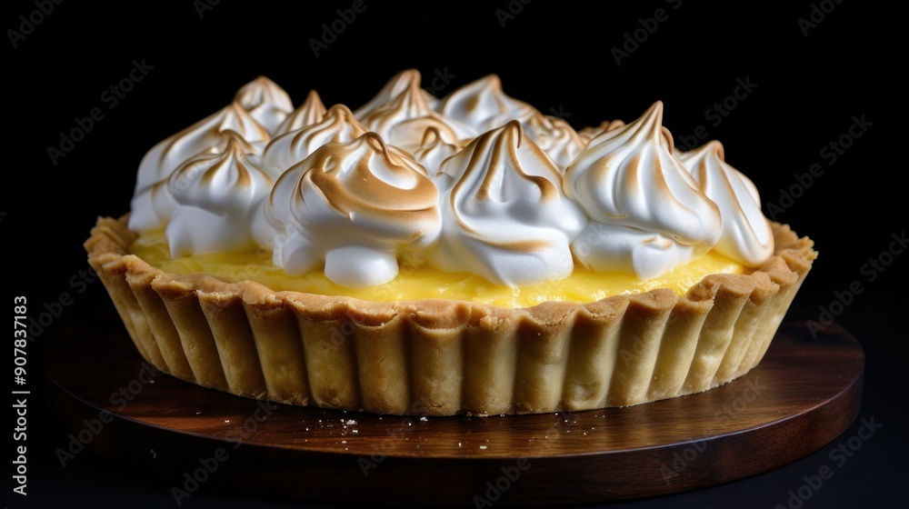 Lemon meringue pie, its golden crust encasing a fluffy meringue topping and a tart lemon filling Lemon meringue pie, its golden crust encasing a fluffy meringue topping and a tart lemon filling