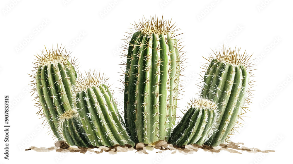 A detailed sketch of a cactus with spiky textures and shadowing ...