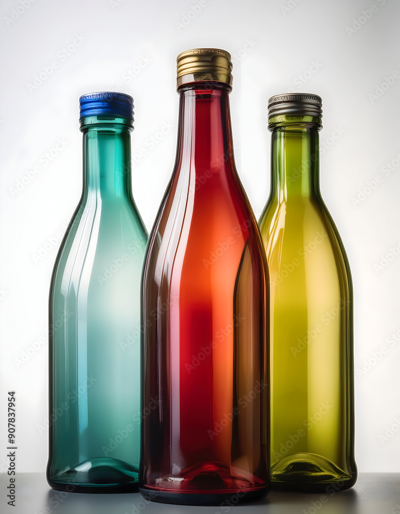 various color glass bottles with white background various color glass bottles with white background