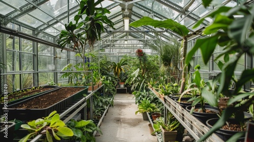 Greenhouse with potted plants.