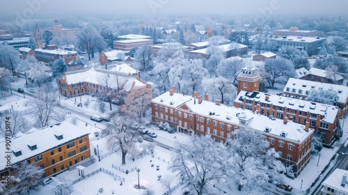 Snow Covered University Campus in Winter.