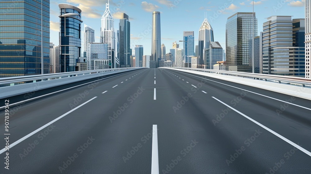 Fototapeta premium Realistic images with full HD resolution Semi close-up of an urban highway with skyscrapers in the background, golden hour lighting, more clarity with clear light and sharp focus, high detailed