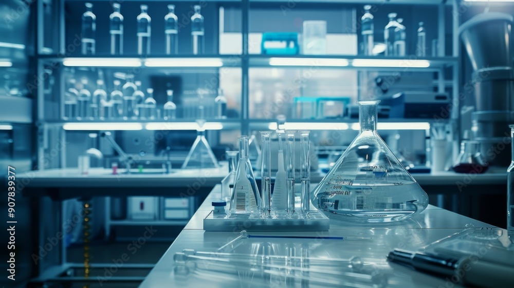 Laboratory Equipment on a Bench. Laboratory Equipment on a Bench.