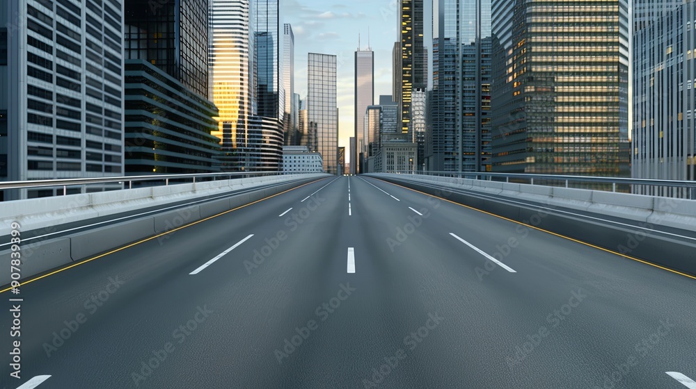 Realistic images with full HD resolution Semi close-up of an urban highway with skyscrapers in the background, golden hour lighting, more clarity with clear light and sharp focus, high detailed Realistic images with full HD resolution Semi close-up of an urban highway with skyscrapers in the background, golden hour lighting, more clarity with clear light and sharp focus, high detailed