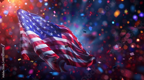 Proud Waves of Freedom: A Close-Up View of an American Flag in a Festive Celebration.