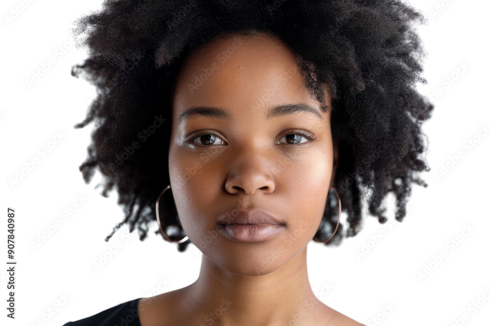 Youthful African American woman with natural skin and expressive eyes, isolated on white background Youthful African American woman with natural skin and expressive eyes, isolated on white background