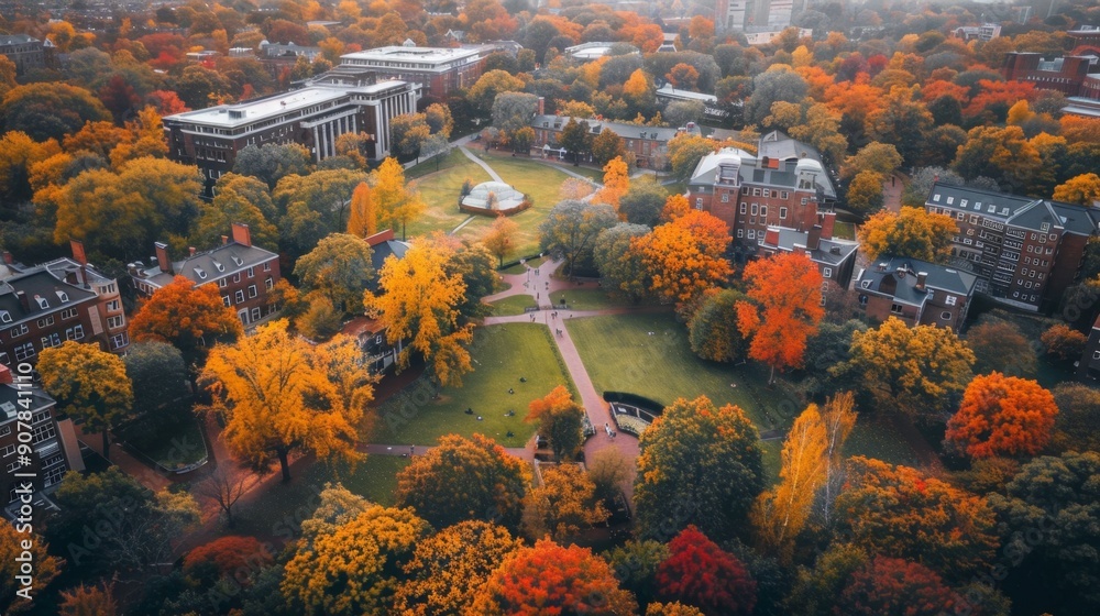 Aerial View of Autumn Foliage in a City Park. Aerial View of Autumn Foliage in a City Park.
