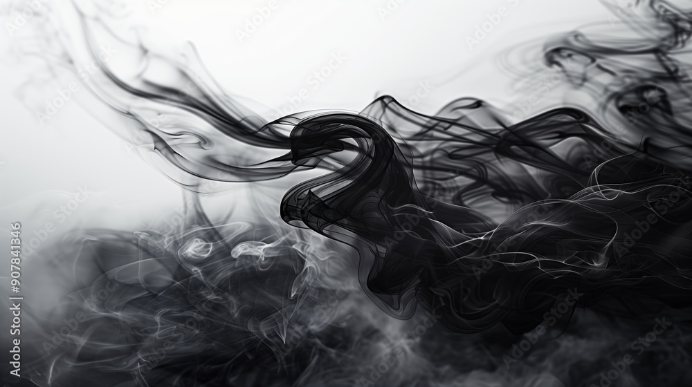 Abstract Black Smoke Swirls in Air Abstract Black Smoke Swirls in Air