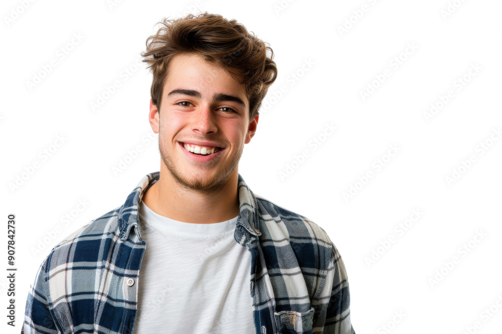 Young man smiling warmly, dressed in casuals, isolated on white background Young man smiling warmly, dressed in casuals, isolated on white background