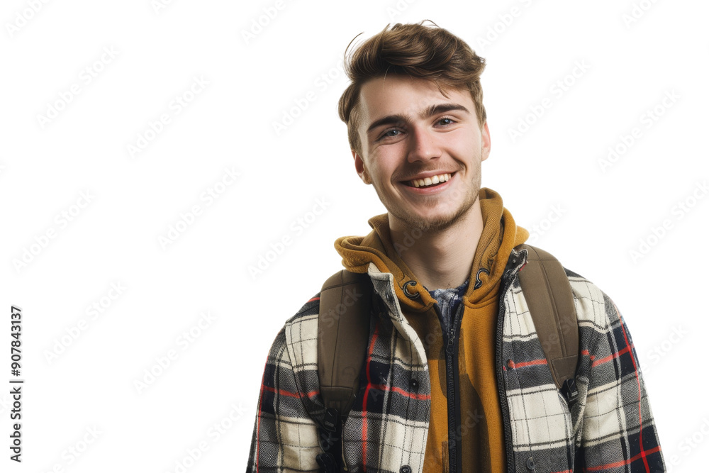 Young man smiling warmly, dressed in casuals, isolated on white background Young man smiling warmly, dressed in casuals, isolated on white background