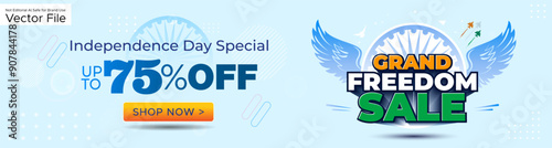 Independence day of India freedom Sale shopping offer 75% off deal banner background.