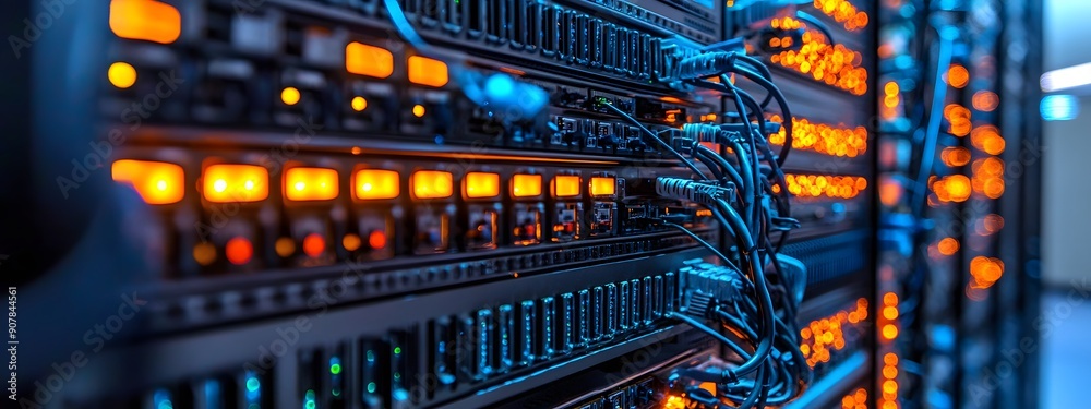 Futuristic Data Center. High tech server racks in a modern data center concept Futuristic Data Center. High tech server racks in a modern data center concept