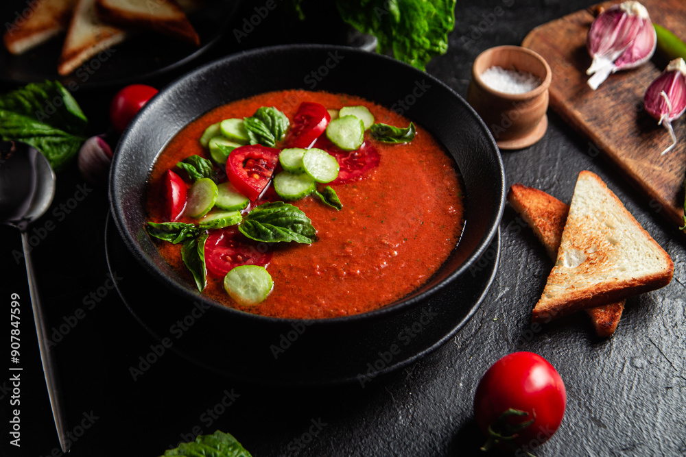 Gazpacho. Cold tomato soup with basil Gazpacho. Cold tomato soup with basil
