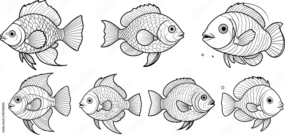 fish hand drawing coloring page and outline clipart vector design fish hand drawing coloring page and outline clipart vector design