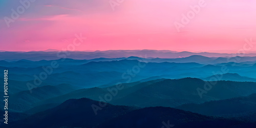 Blue Mountains in Pink Sunset Illustration