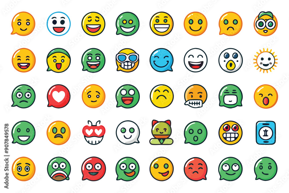Collection of Colorful Emoji Icons with Various Facial Expressions Collection of Colorful Emoji Icons with Various Facial Expressions