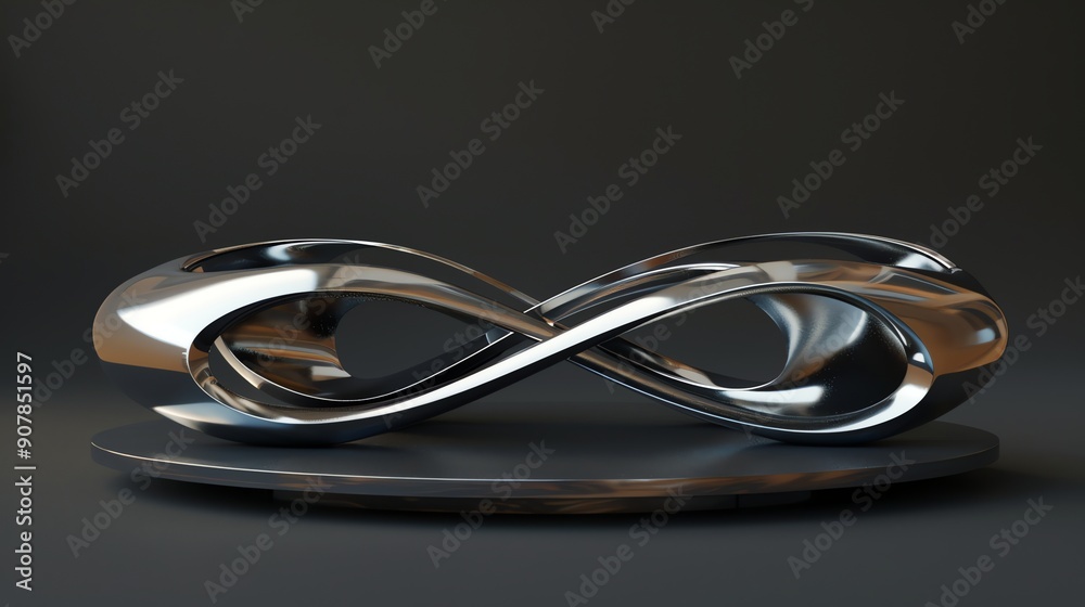 A 3D rendering of a metallic infinity symbol sculpture. A 3D rendering of a metallic infinity symbol sculpture.